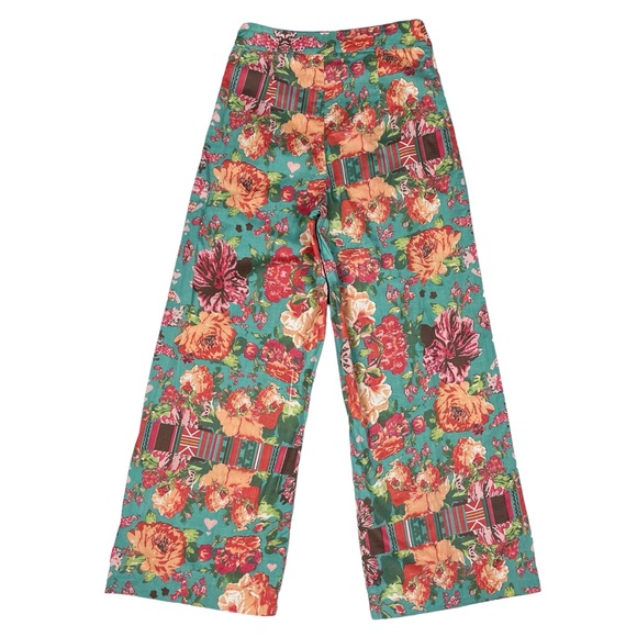 Vintage Wide Leg Flare Floral Patch Print Boho Hippie Pants - Picture 2 of 12